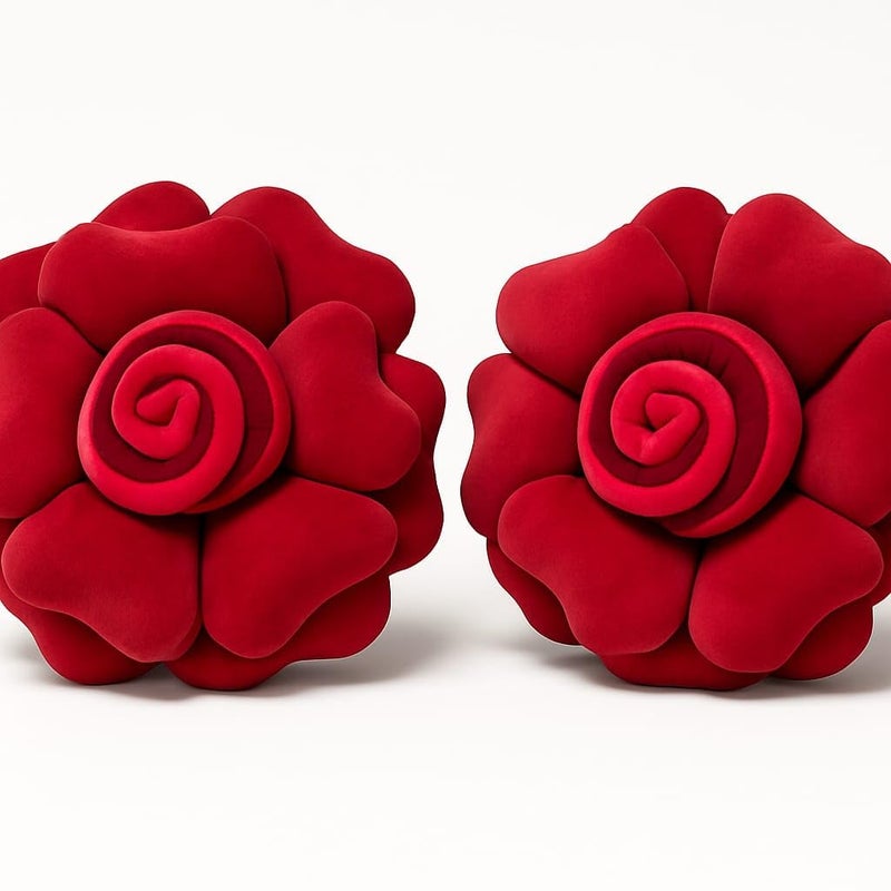 PRISCILLA Beautiful Soft Velvet Rose Flower Shaped Cushion Set of 2 (14 x 14 inches). (Red) - Image 5