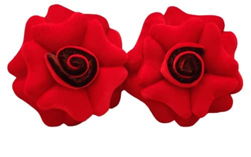 PRISCILLA Beautiful Soft Velvet Rose Flower Shaped Cushion Set of 2 (14 x 14 inches). (Red) - Image 2