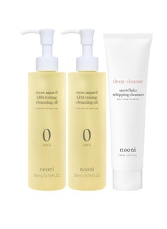 NOONI NOONI Cleansing Oil - Snow Aqua 0 LHA Toning Pore Care Korean Facial Oil Cleanser, 6.76 fl.oz (200 ml)*2EA + Daily Face Wash - Snowflake Whipping Cleanser, 5.07 Fl Oz Bundle  - Image 1