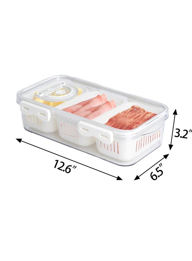 Mano Serving Trays for Party Divided Veggie Tray with Lid Sealed Sectioned Fruit Snack Vegetable Storage with 3 Compartments Snackle Box Charcuterie Container Fridge Organizer - Image 4