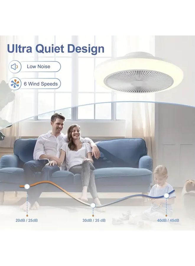 مروحة سقف حديثة قياس 18 بوصة مع إضاءة بقوة 72 واط، تصميم مسطح منخفض الارتفاع للتثبيت المباشر، 3 ألوان قابلة للتعديل، وظيفة مؤقت وجهاز تحكم عن بعد، تشطيب معدني أبيض مصقول، توصيل كهربائي ثابت بجهد 110-240 فولت، للاستخدام الداخلي والخارجي، متوافقة مع الأوامر الصوتية عبر Alexa. - Image 4