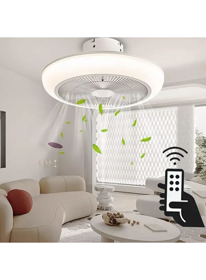 مروحة سقف حديثة قياس 18 بوصة مع إضاءة بقوة 72 واط، تصميم مسطح منخفض الارتفاع للتثبيت المباشر، 3 ألوان قابلة للتعديل، وظيفة مؤقت وجهاز تحكم عن بعد، تشطيب معدني أبيض مصقول، توصيل كهربائي ثابت بجهد 110-240 فولت، للاستخدام الداخلي والخارجي، متوافقة مع الأوامر الصوتية عبر Alexa. - Image 1