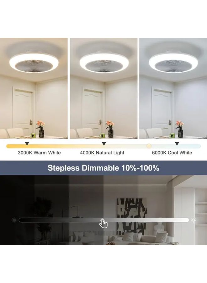 مروحة سقف حديثة قياس 18 بوصة مع إضاءة بقوة 72 واط، تصميم مسطح منخفض الارتفاع للتثبيت المباشر، 3 ألوان قابلة للتعديل، وظيفة مؤقت وجهاز تحكم عن بعد، تشطيب معدني أبيض مصقول، توصيل كهربائي ثابت بجهد 110-240 فولت، للاستخدام الداخلي والخارجي، متوافقة مع الأوامر الصوتية عبر Alexa. - Image 5