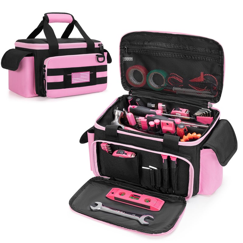 Rexmica Pink Tool Bag for Women, Tool Storage Organizer with Anti-friction and Thick Padded Bottom, Tactical Range Bag, Multi-functional Work Bag for Repairman, Electrician, Carpenters, Pink - Image 1