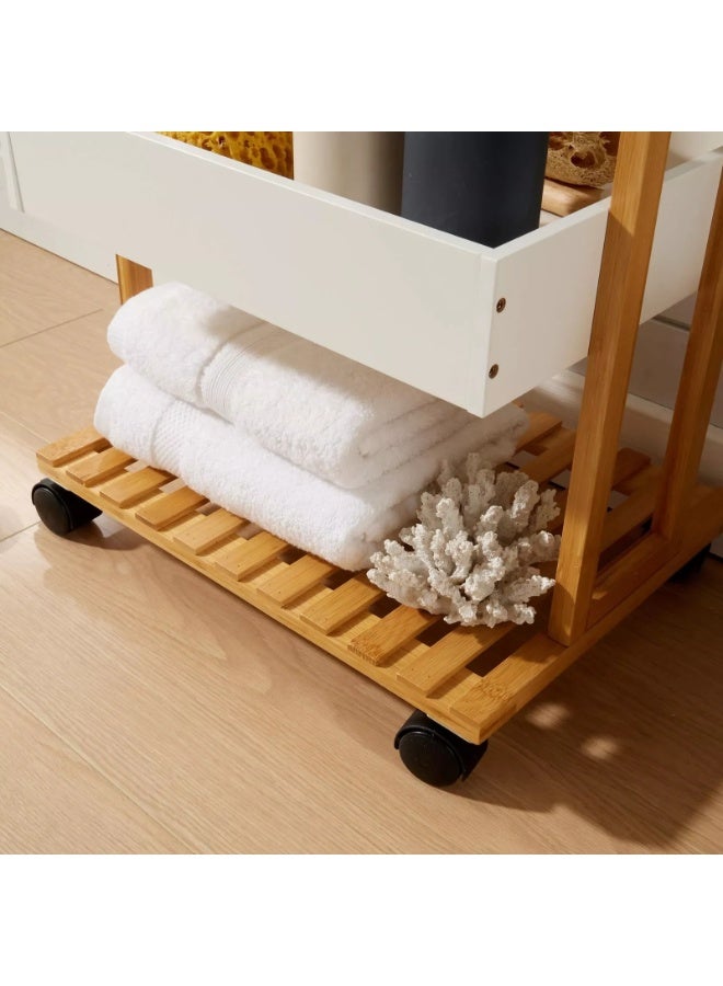 ليفينج أرفف من الخشب المميز وقاعدة خشبية وثلاثة رفوف واسعة باللون الأبيض - Image 4