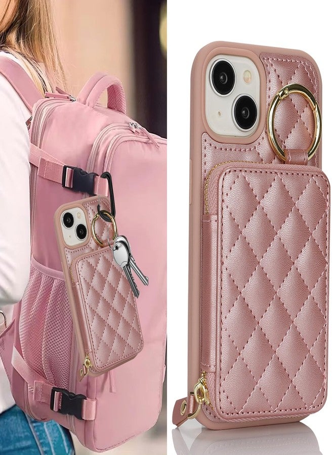 Hamany for iPhone 13 Case Wallet with Card Holder,for iPhone 13 Phone case Wallet with Zipper with Slot Kickstand Stand Case for Women and Man-Rose Gold - Image 2
