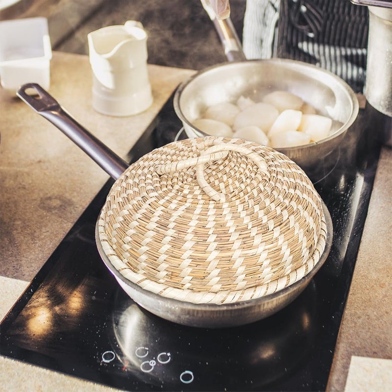Wooden Pot Lid Protective Cover 26cm Reed Material Anti-overflow Steamer Lid Kitchen Cooking Pot for Household Use - Image 4