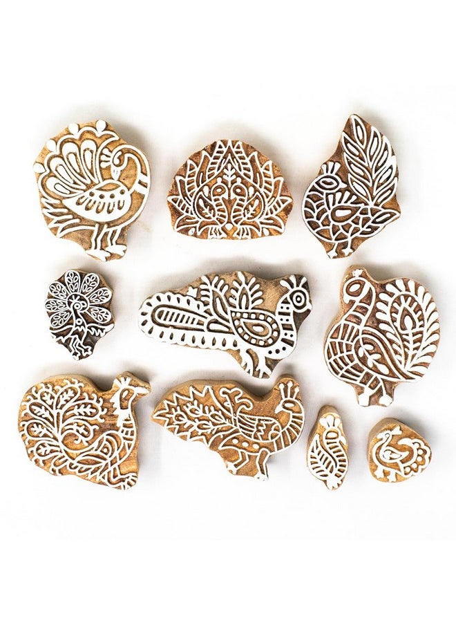 Hashcart Wooden Indian Traditional Design Printing Stamps / Blocks For Printing Saree Border / Dresses / Craft Card Making / Scrapbook / Clay Pottery (Set Of 10)  - Image 2