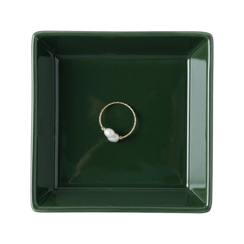 Mecaikru Ceramic Trinket Dish  Ring Tray  Decorative Jewelry Dish For Earrings Necklaces Watch Keys For Women (Dark Green Square) - Image 1