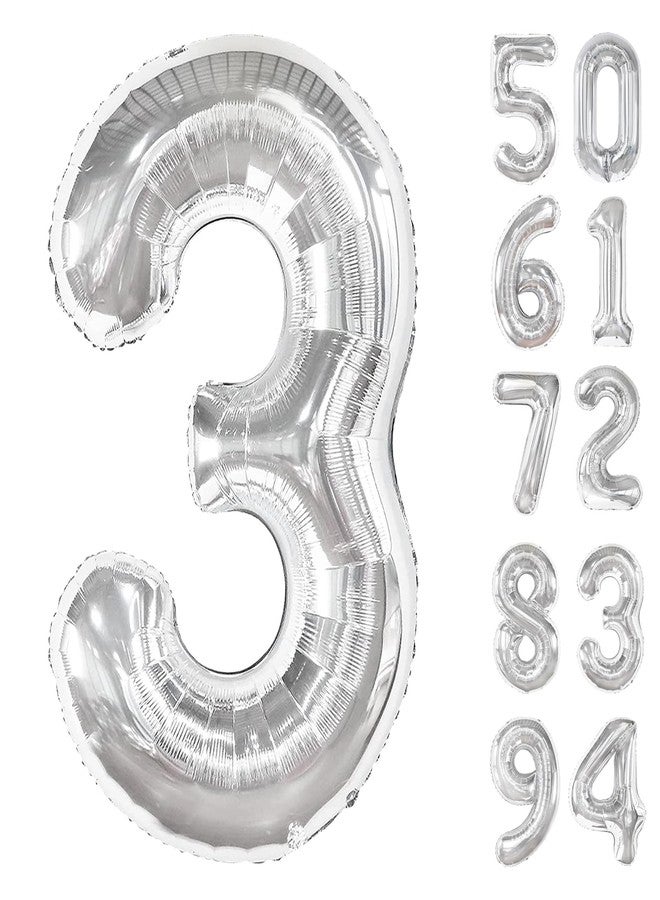 بالون فضي رقم 3 من IWERP، بالونات أرقام 40 بوصة، زينة عيد الميلاد الثالث للأطفال من الجنسين، لوازم حفلات فضية لتزيين الحفلات، بالون رقم 3 - Image 1