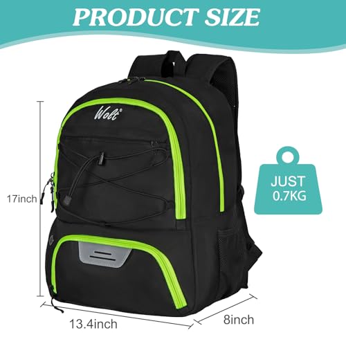 WOLT Soccer Backpack Soccer Bag with Ball Holder Shoes Compartment Sport Equipment Bags For Football Basketball Volleyball Gym LemonGreen - Image 3