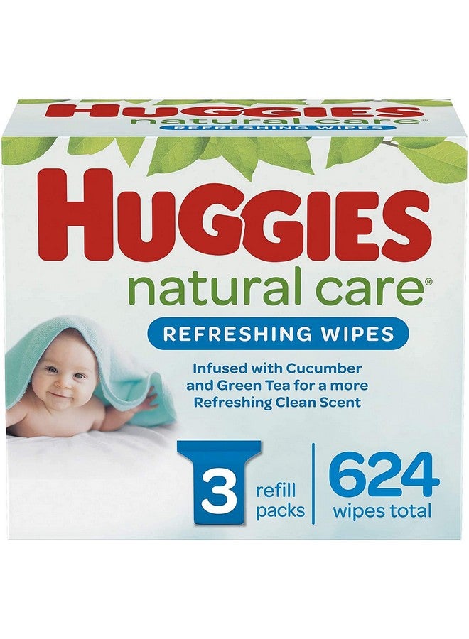 HUGGIES Refreshing Clean Scented Baby Wipes, Hypoallergenic, 3 Refill Packs (624 Total Wipes), Size 1