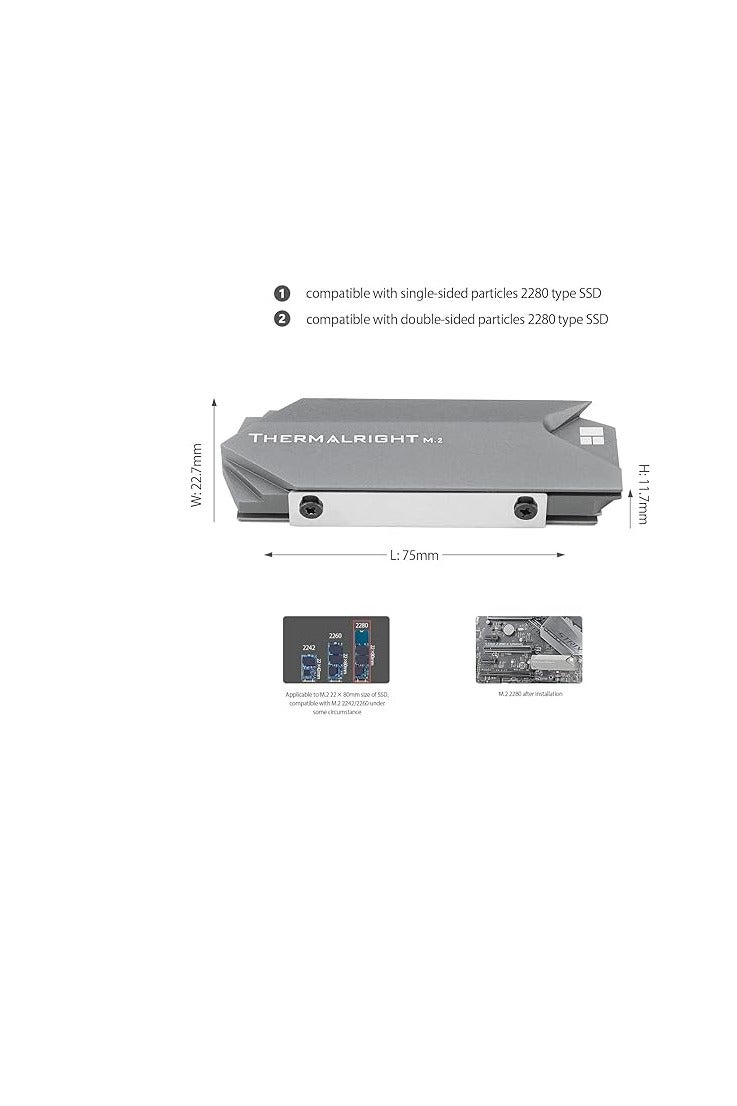 ثيرمالرايت ثيرمال رايت مبرد مشتت حراري M.2 2280 SSD، مبرد مشتت حراري M.2 للمشتت الحراري مزدوج الجانب مع وسادة سيليكون حرارية، زعنفة تبريد لمشتت حراري من الالومنيوم لـ 2280 M.2 SSD - Image 3