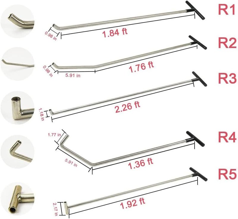 WHDZ Paintless Dent Repair Tools - 5 Piece Dent Removal Rods with Awl Head for Car Body Repair - Image 2