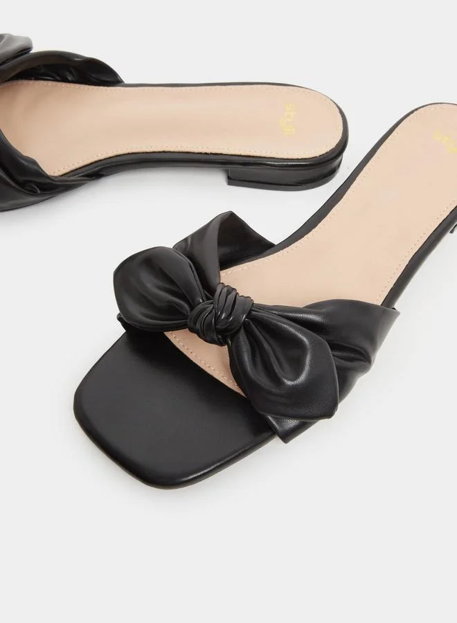 Styli Women Black Bow Trim Flat Mules