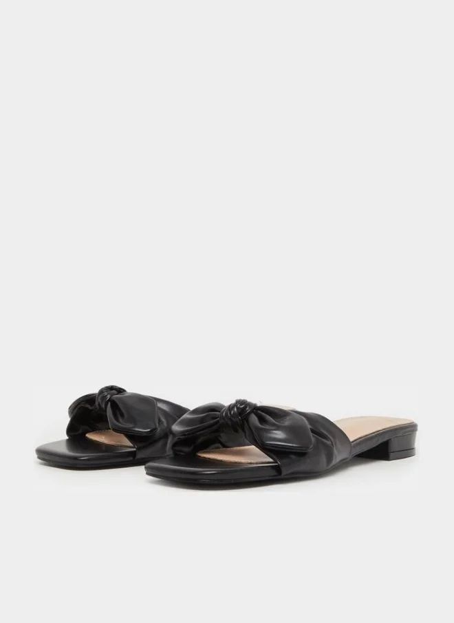 Styli Women Black Bow Trim Flat Mules