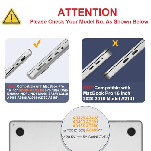 Midkart Compatible with MacBook Pro 16 Inch Case M5 M4 M3 M2 M1 Release 2026-2021 A3429 A3428 A3403 A3186 A2991 A2780 A2485 Pro/Max Chip Hard Shell Cover Keyguard & Dust Plugs, Crystal Transparent - Image 2