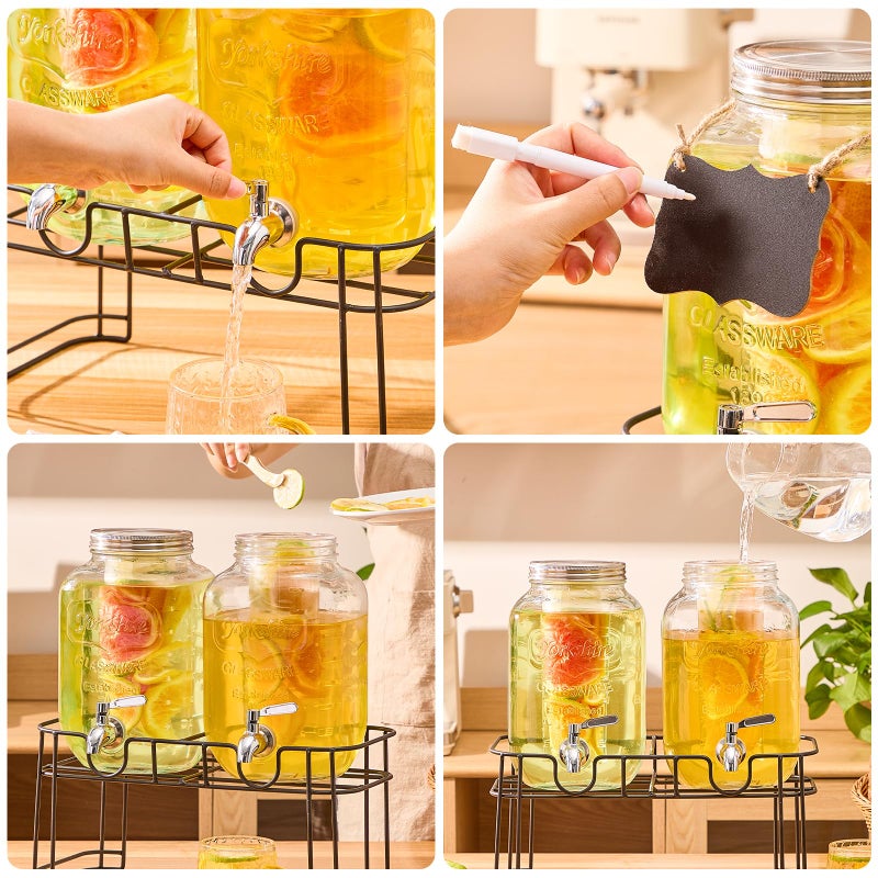 MQRFFTU 1 Gallon Glass Drink Dispensers for Parties, 2PACK Beverage Dispenser with Stand, Fruit Infuser and Stainless Steel Spigot 100% Leakproof, Beverage Dispenser for Lemonade Sun Tea - Image 5