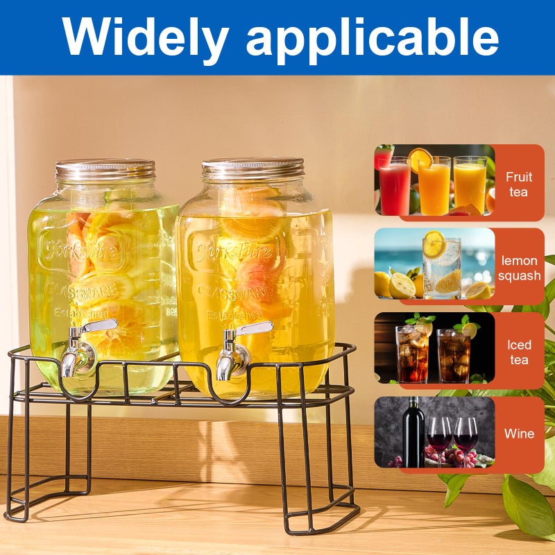 MQRFFTU 1 Gallon Glass Drink Dispensers for Parties, 2PACK Beverage Dispenser with Stand, Fruit Infuser and Stainless Steel Spigot 100% Leakproof, Beverage Dispenser for Lemonade Sun Tea - Image 4