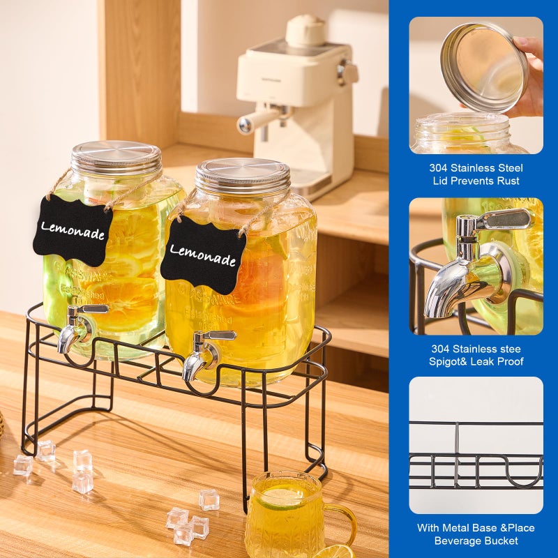 MQRFFTU 1 Gallon Glass Drink Dispensers for Parties, 2PACK Beverage Dispenser with Stand, Fruit Infuser and Stainless Steel Spigot 100% Leakproof, Beverage Dispenser for Lemonade Sun Tea - Image 3