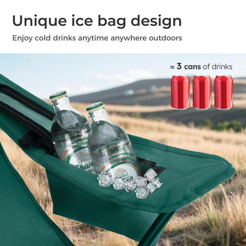 LET'S CAMP Camping Chair 2 Pack Folding Chair with 3-Can Cooler Bag Portable Lawn Chair with Cup Holder,Storage Pocket, Supports 225LBS, Collapsible Chair for Camp, Beach, Picnic (Green) - Image 3