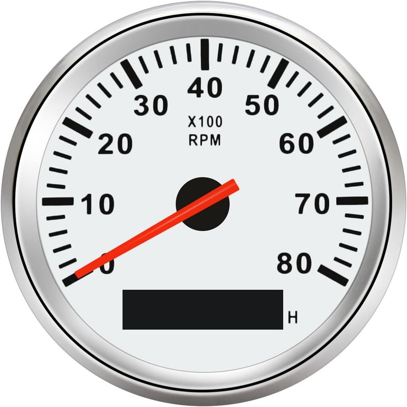 Geloo 85mm Boat Tachometer - Marine RPM Tachometer for Outboard Engine, 0-8000 RPM Tacho Meter with Hour Meter, RED Blacklight, 12V 24V - Image 1