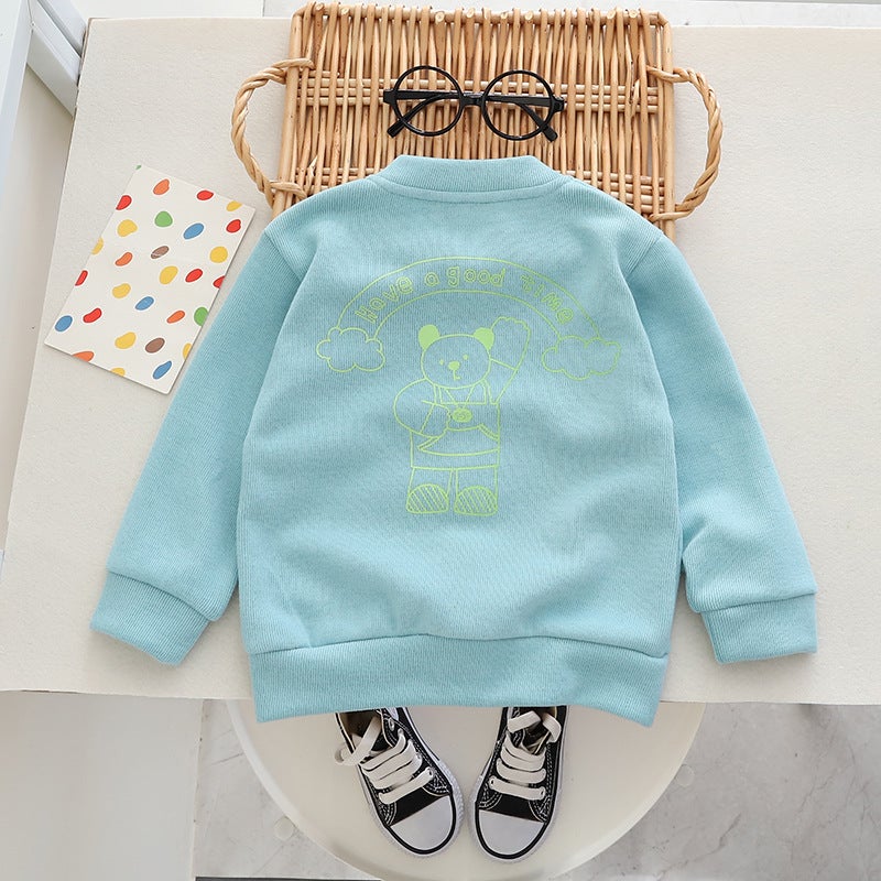 Autumn Children's Wear Boy Labeled Triangle Cardigan Casual Children's Baby Spring Korean Solid Color Long Sleeve Small and Medium-sized Children's Three Pieces - Image 4
