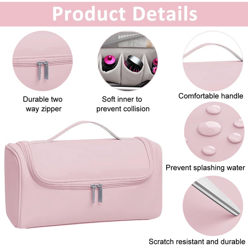 May Create MAYCREATE® Travel Storage Bag for Dyson Air wrap Holder Hair Styler Organizer for Airwrap Attachments Portable Storage Bag with Hanging Hook, Pink (Bag Only) - Image 3
