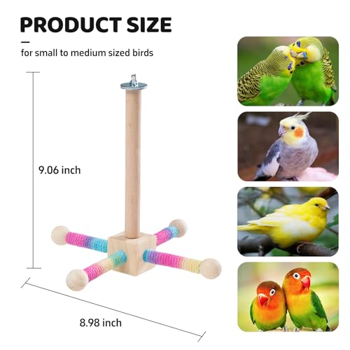 JONS NTY 9 Hanging Bird Perch Toy for Cage 360 Silent FreeSpin Wooden Bird Cage Accessories Relieve Boredom Anxiety for Parrots Parakeets Cockatiels Small to Medium Birds with Poplar Swing - Image 3