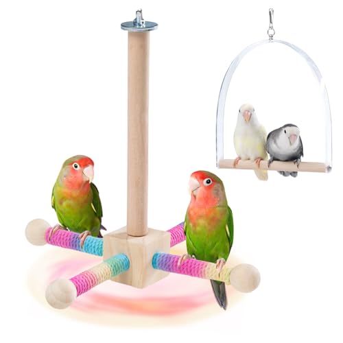 JONS NTY 9 Hanging Bird Perch Toy for Cage 360 Silent FreeSpin Wooden Bird Cage Accessories Relieve Boredom Anxiety for Parrots Parakeets Cockatiels Small to Medium Birds with Poplar Swing - Image 1