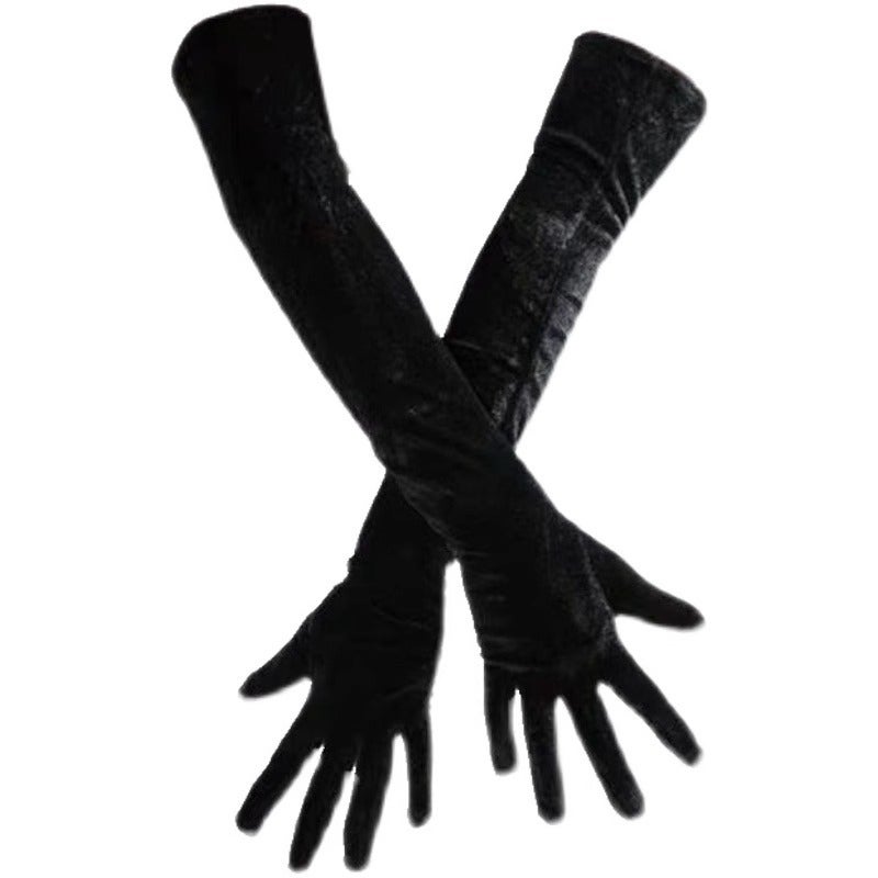 Rebar New Years Red Dress Gloves Golden Velvet Toast Dress Evening Banquet Photo Studio Photo Wedding Sleeve black - Image 1