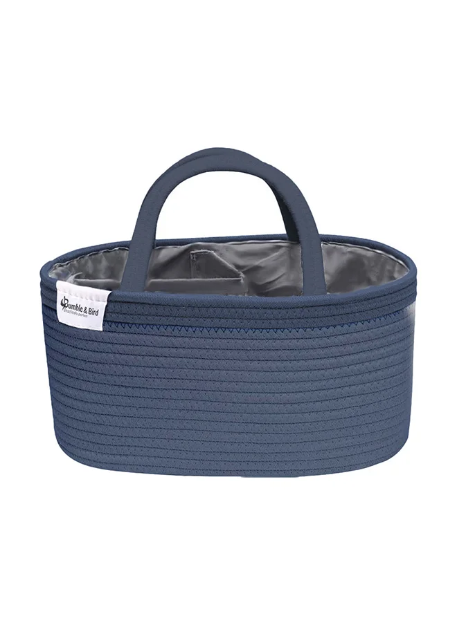 Bumble & Bird Baby Diaper Caddy Organizer Cotton Canvas Portable Diaper Storage Basket With Removable Insert Blue