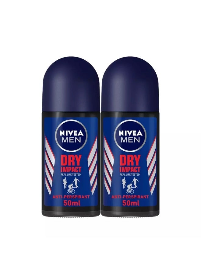 Nivea Men Dry Impact, Antiperspirant for Men Roll on- 2X50ml
