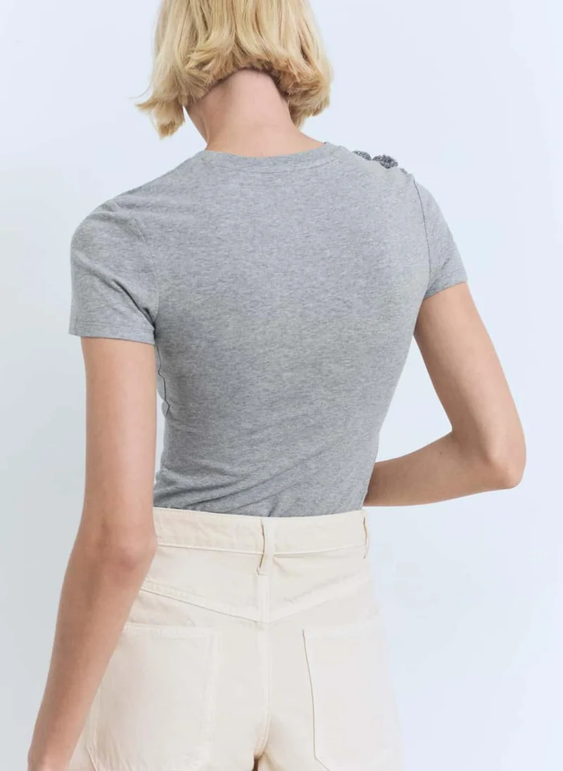مانجو Crochet Cotton T-Shirt With Flower