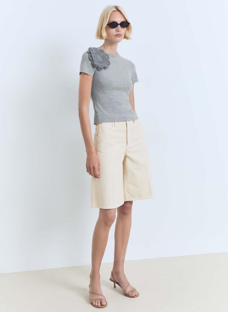 MANGO Crochet Cotton T-Shirt With Flower  - Image 4