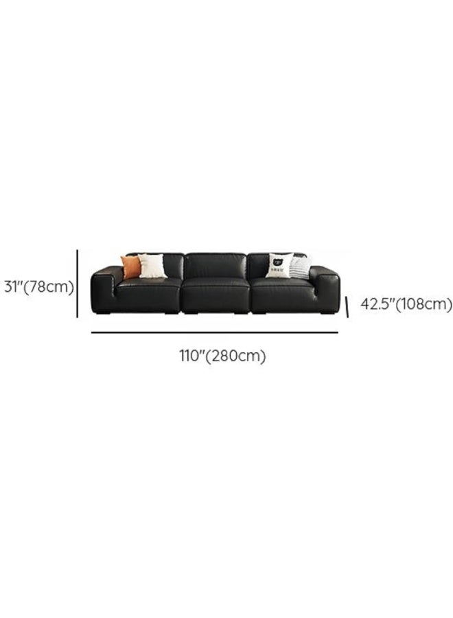Poppins Home Modish Midnight Black Faux Leather Sofa â€“ 3-Seater with 4/3 Pillows, Available in 280cm, 310cm & 340cm Sizes (280cm)  - Image 2