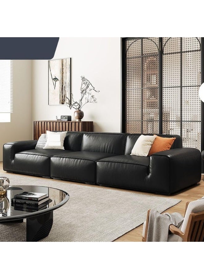 Poppins Home Modish Midnight Black Faux Leather Sofa â€“ 3-Seater with 4/3 Pillows, Available in 280cm, 310cm & 340cm Sizes (280cm)  - Image 1
