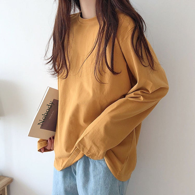 K-Style of Multi-Color Preppy Style Loose T-Shirt for Women 2025 Spring & Fall New Long-Sleeved Inner Round Neck T-Shirt Trbottomy - Image 4