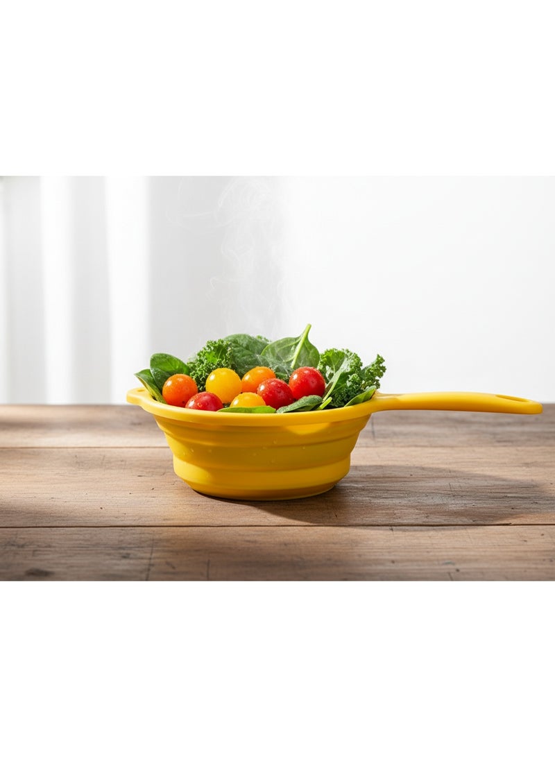 مصفاة سيليكون قابلة للطي بتصميم بطوط  المميز - سلة غسيل فواكه وخضروات ومصفاة معكرونة بمقبض مريح - أدوات مطبخ موفرة للمساحة (أصفر) - Image 2