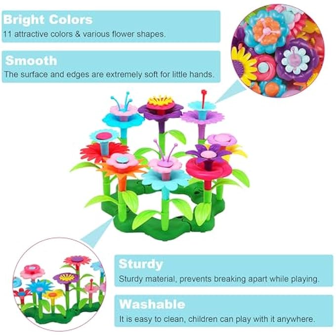 FLOWER GARDEN BUILDING SET, 46 PCS FLOWER GARDEN BUILDING TOYS FOR GIRLS, STEM GARDENING PRETEND PLAY SET, STACKING GAME FOR TODDLERS AND PRESCHOOLERS, AGES 3-8 YEARS - Image 2