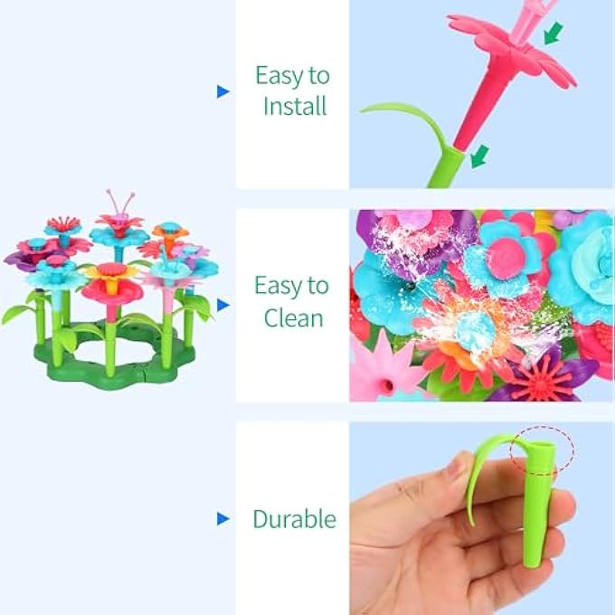 FLOWER GARDEN BUILDING SET, 46 PCS FLOWER GARDEN BUILDING TOYS FOR GIRLS, STEM GARDENING PRETEND PLAY SET, STACKING GAME FOR TODDLERS AND PRESCHOOLERS, AGES 3-8 YEARS - Image 5