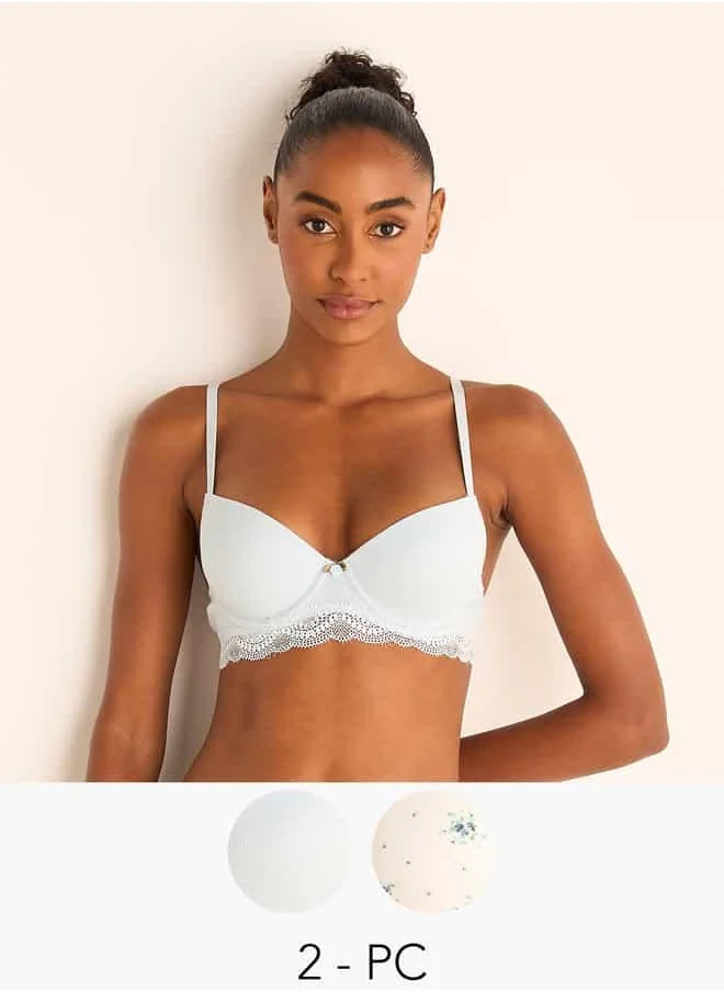 سبلاش فيڤ Set of 2 - Lace Trim Padded Bra with Hook and Eye Closure
