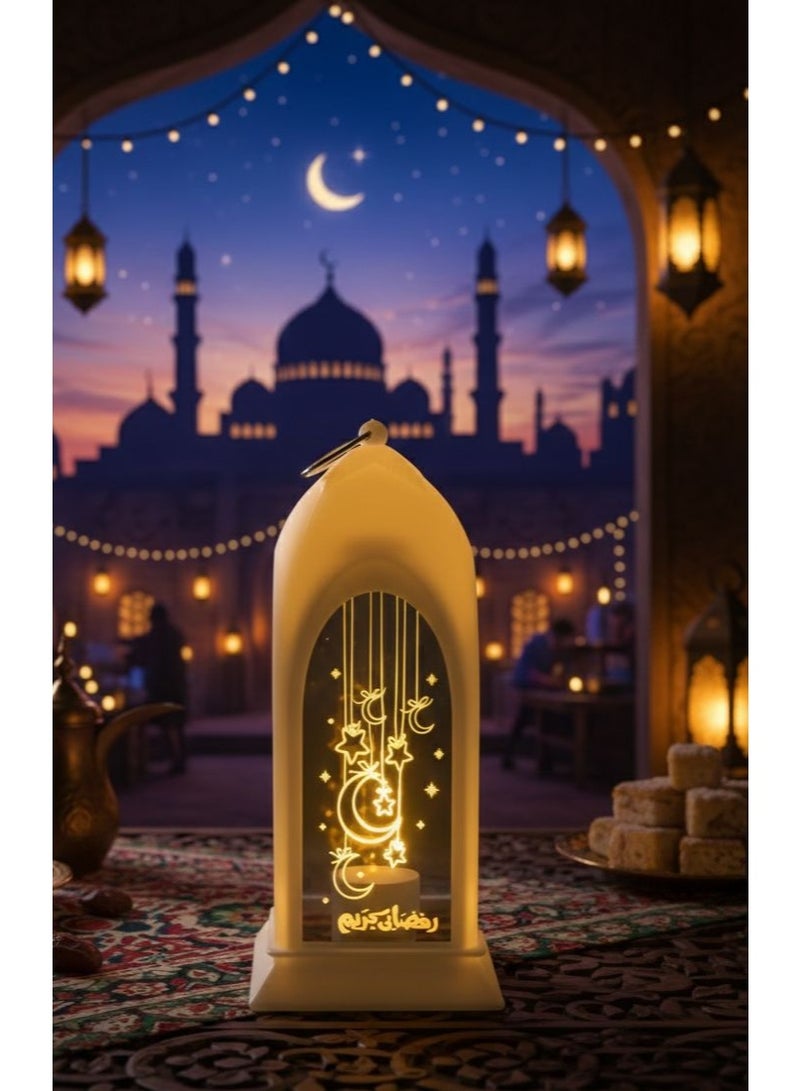 فانوس رمضان المضئ بعليقه  الفانوس  المزخرف ديكور فاخر للاحتفال مقاس 13*5 سم ابيض عدد 1 - Image 1