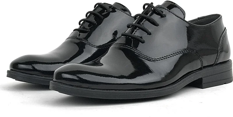 راكربلاس Smokin Black Patent Leather Lace-Up Kids Classic Shoes