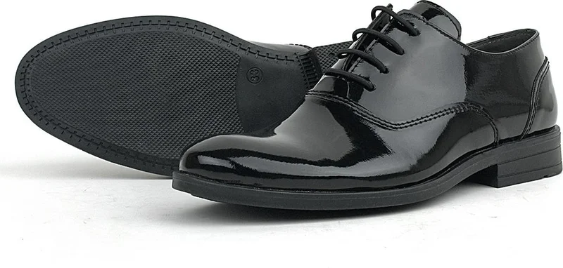 راكربلاس Smokin Black Patent Leather Lace-Up Kids Classic Shoes