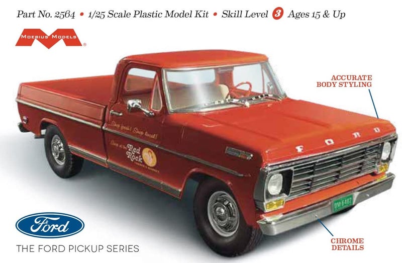Moebius Models 2564 1:25 1968 F0RD F-250 Custom Cab Pickup Plastic Model Kit - Image 3