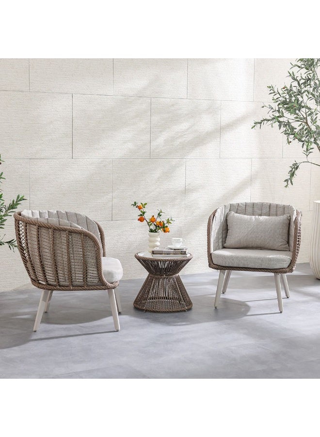 DANUBE HOME Luna 1 + 2 Seater Balcony Set  |Table And Chairs Set | All Weather 3 Piece Bistro Set With Coffee Table | Modern Design Furniture For Outdoor Garden  - Beige - Image 1