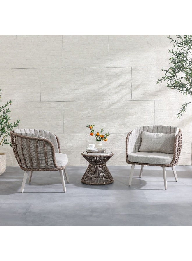 DANUBE HOME Luna 1 + 2 Seater Balcony Set  |Table And Chairs Set | All Weather 3 Piece Bistro Set With Coffee Table | Modern Design Furniture For Outdoor Garden  - Beige - Image 2