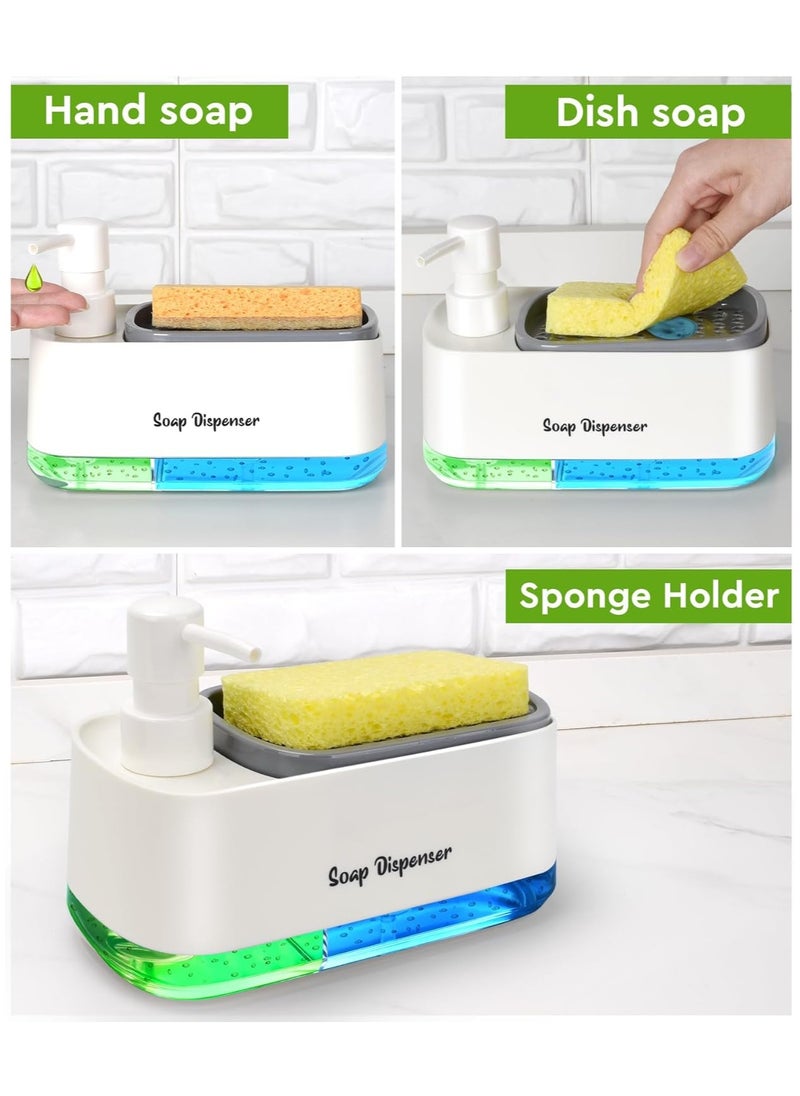 UrbanEssentia Hand and Dish Soap Dispenser Set for Kitchen, Dual Soap Pump Dispenser with Sponge Holder, Kitchen Countertop Sink Organizer  - Image 2