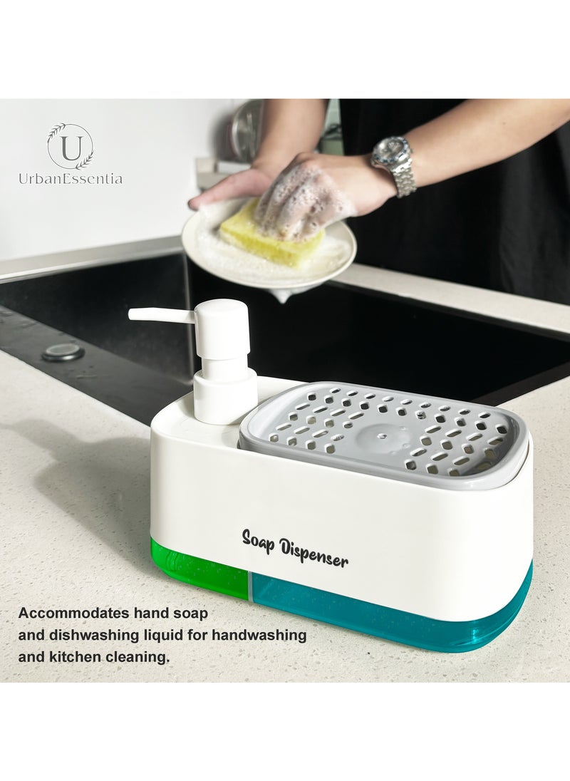 UrbanEssentia Hand and Dish Soap Dispenser Set for Kitchen, Dual Soap Pump Dispenser with Sponge Holder, Kitchen Countertop Sink Organizer  - Image 3